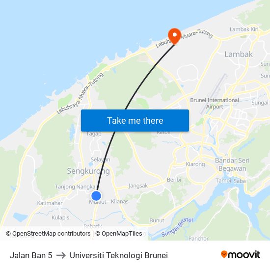 Jalan Ban 5 to Universiti Teknologi Brunei map