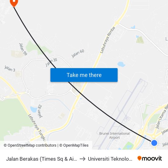 Jalan Berakas (Times Sq & Airport Mall) to Universiti Teknologi Brunei map