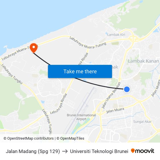 Jalan Madang (Spg 129) to Universiti Teknologi Brunei map