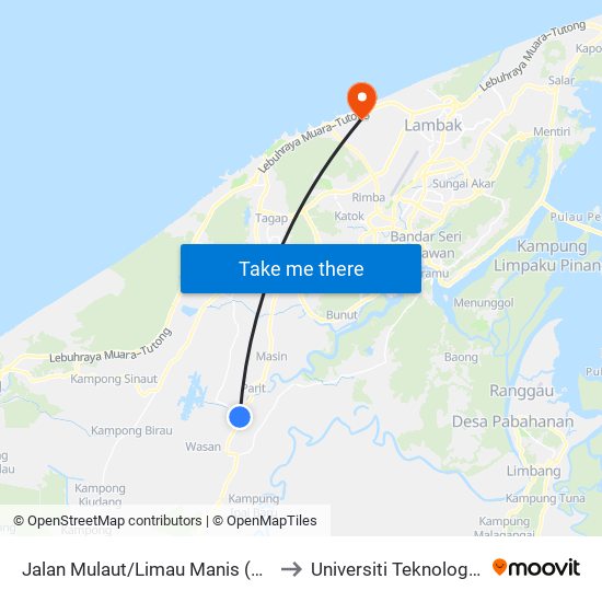 Jalan Mulaut/Limau Manis (Spg 1159) to Universiti Teknologi Brunei map