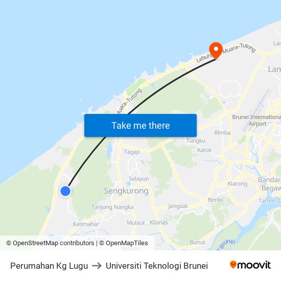 Perumahan Kg Lugu to Universiti Teknologi Brunei map