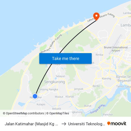 Jalan Katimahar (Masjid Kg Katimahar) to Universiti Teknologi Brunei map