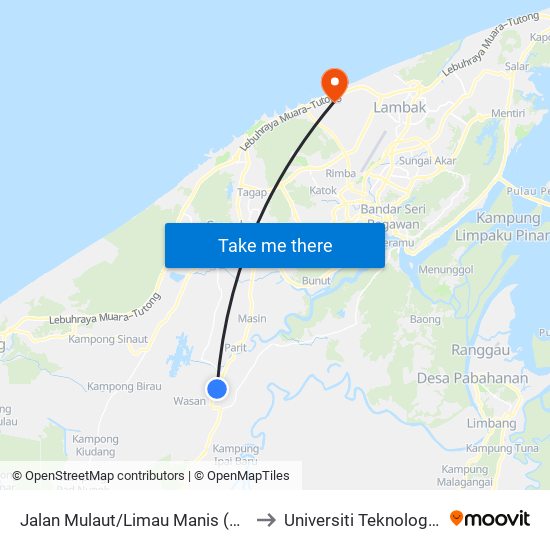 Jalan Mulaut/Limau Manis (Spg 1275) to Universiti Teknologi Brunei map