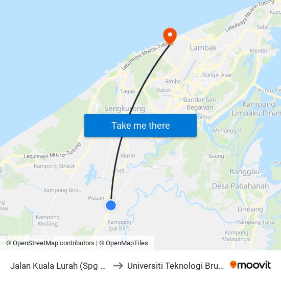 Jalan Kuala Lurah (Spg 60) to Universiti Teknologi Brunei map