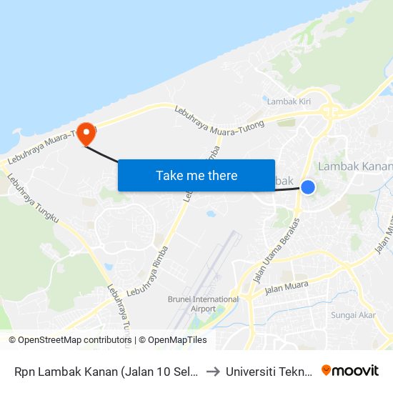 Rpn Lambak Kanan (Jalan 10 Selatan @ Jln 11 Spg 63) to Universiti Teknologi Brunei map