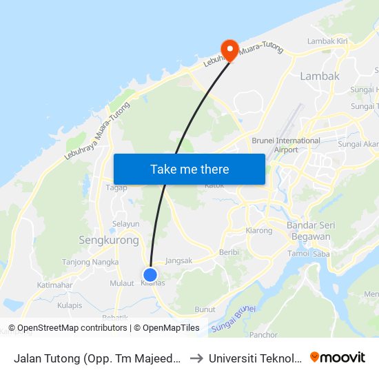 Jalan Tutong (Opp. Tm Majeed/Near Spg 1113) to Universiti Teknologi Brunei map