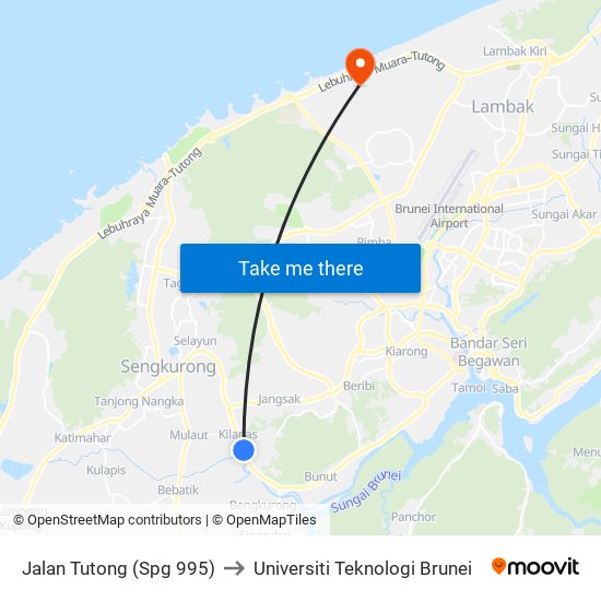 Jalan Tutong (Spg 995) to Universiti Teknologi Brunei map