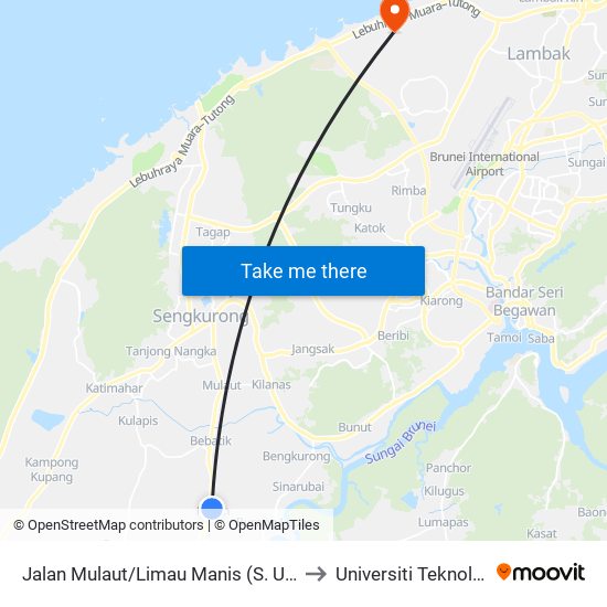 Jalan Mulaut/Limau Manis (S. Ugama Kg Masin) to Universiti Teknologi Brunei map