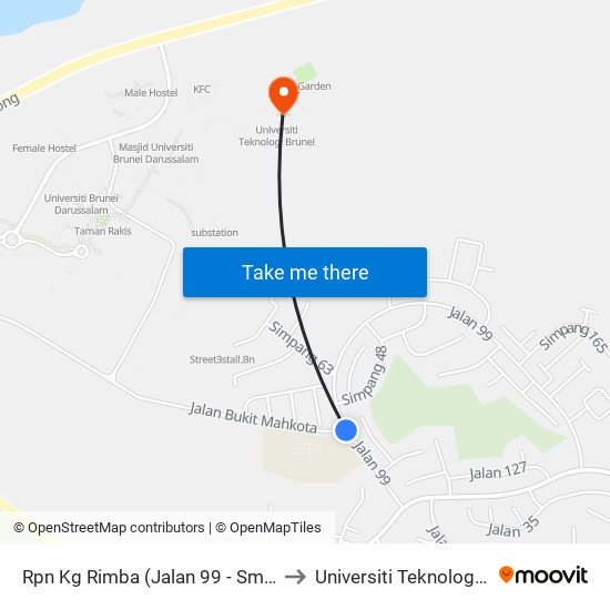 Rpn Kg Rimba (Jalan 99 - Sm Rimba 2) to Universiti Teknologi Brunei map