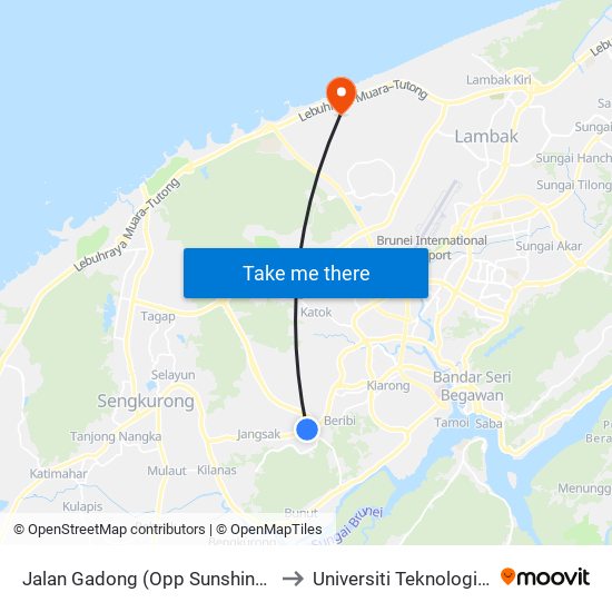 Jalan Gadong (Opp Sunshine School) to Universiti Teknologi Brunei map