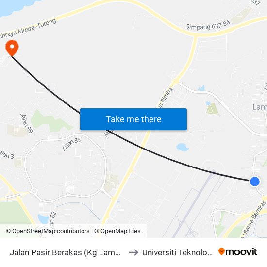 Jalan Pasir Berakas (Kg Lambak Spg 161) to Universiti Teknologi Brunei map