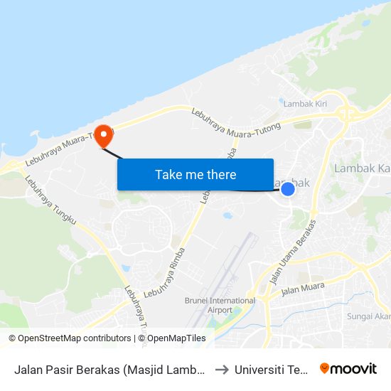 Jalan Pasir Berakas (Masjid Lambak / Opp Sr Dato Mahawangsa) to Universiti Teknologi Brunei map