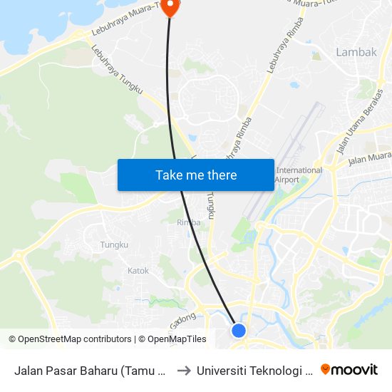 Jalan Pasar Baharu (Tamu Gadong) to Universiti Teknologi Brunei map