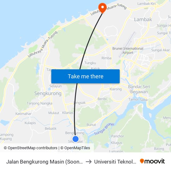 Jalan Bengkurong Masin (Soon Lee Megamart) to Universiti Teknologi Brunei map