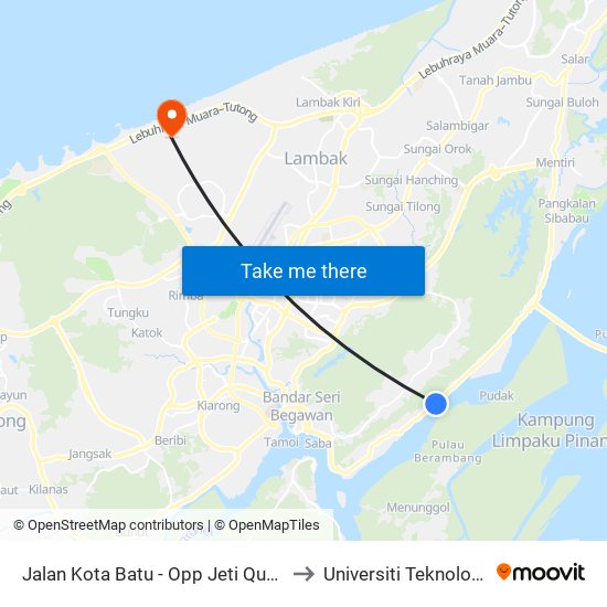 Jalan Kota Batu - Opp Jeti Queen Elizabeth to Universiti Teknologi Brunei map