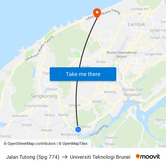 Jalan Tutong (Spg 774) to Universiti Teknologi Brunei map