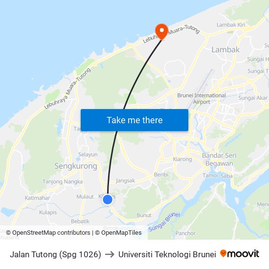 Jalan Tutong (Spg 1026) to Universiti Teknologi Brunei map