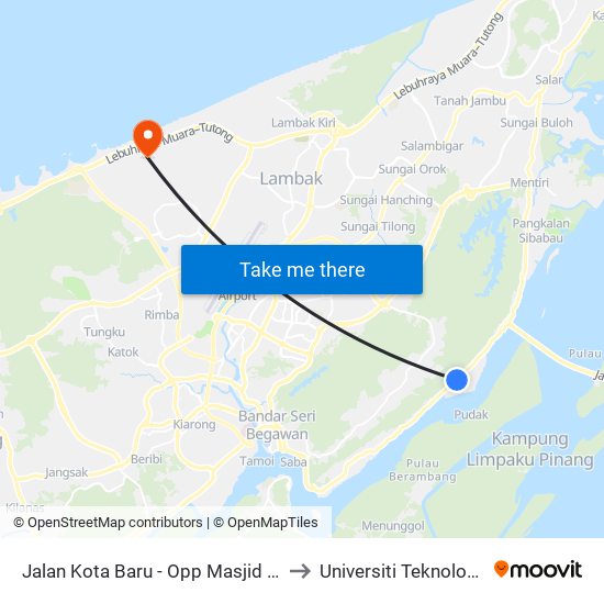 Jalan Kota Baru - Opp Masjid Kg Serdang to Universiti Teknologi Brunei map