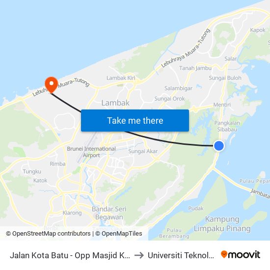 Jalan Kota Batu - Opp Masjid Kg Sungai Besar to Universiti Teknologi Brunei map