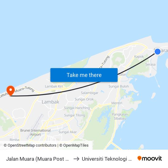 Jalan Muara (Muara Post Office) to Universiti Teknologi Brunei map