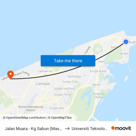 Jalan Muara - Kg Sabun (Masjid Setia Ali) to Universiti Teknologi Brunei map