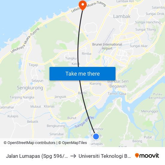 Jalan Lumapas (Spg 596/588) to Universiti Teknologi Brunei map