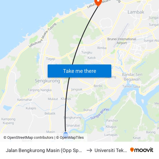 Jalan Bengkurong Masin (Opp Spg 343@Opp Kedai Quthairah) to Universiti Teknologi Brunei map