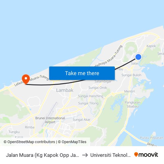 Jalan Muara (Kg Kapok Opp Jalan Bukit Kebun) to Universiti Teknologi Brunei map