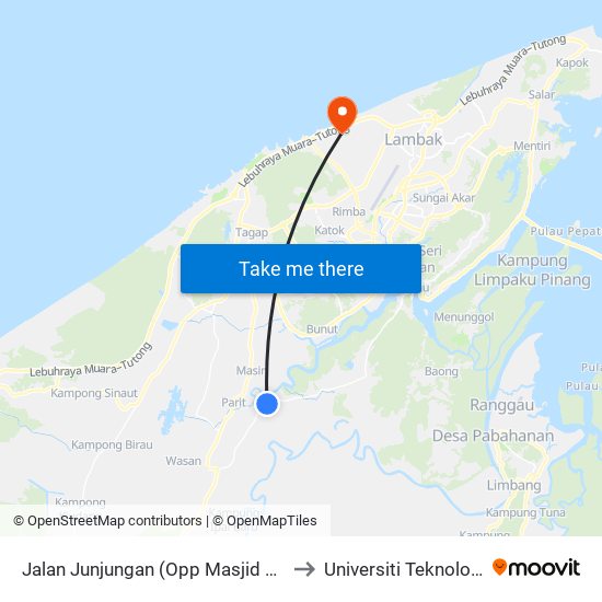Jalan Junjungan (Opp Masjid Kg Junjongan) to Universiti Teknologi Brunei map