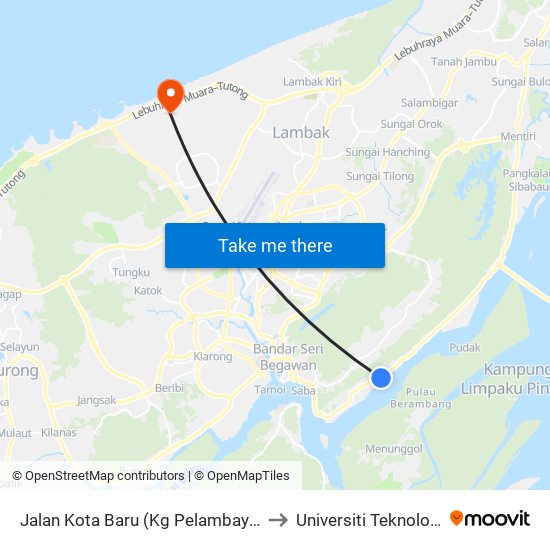 Jalan Kota Baru (Kg Pelambayan - Spg 489) to Universiti Teknologi Brunei map