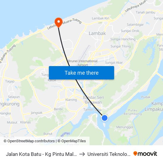 Jalan Kota Batu - Kg Pintu Malim (Spg 228) to Universiti Teknologi Brunei map