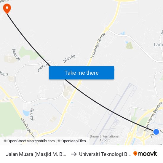 Jalan Muara (Masjid M. Bolkiah) to Universiti Teknologi Brunei map