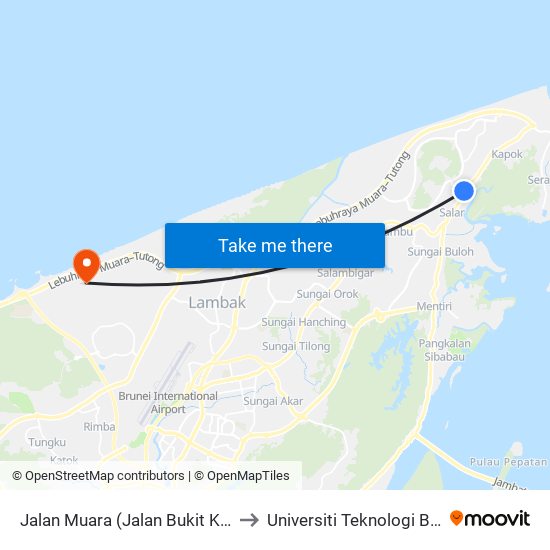 Jalan Muara (Jalan Bukit Kebun) to Universiti Teknologi Brunei map