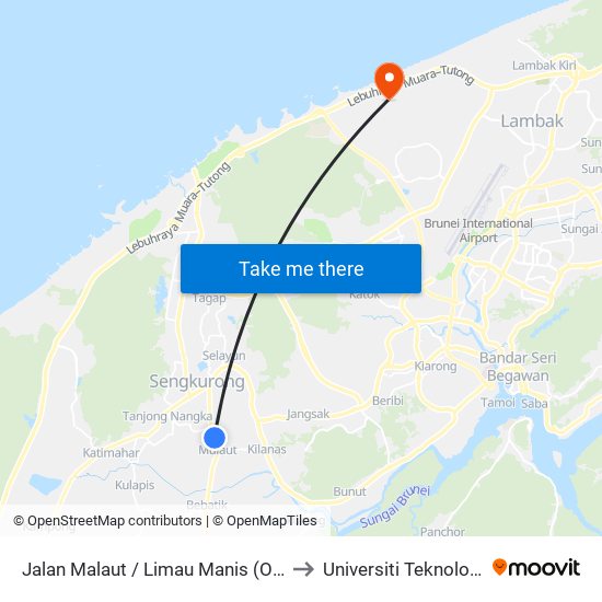 Jalan Malaut / Limau Manis (Opp Jln Ban 5) to Universiti Teknologi Brunei map