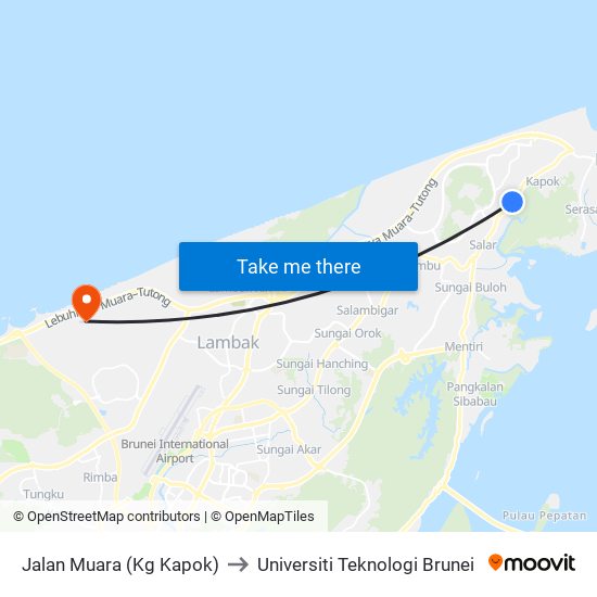 Jalan Muara (Kg Kapok) to Universiti Teknologi Brunei map