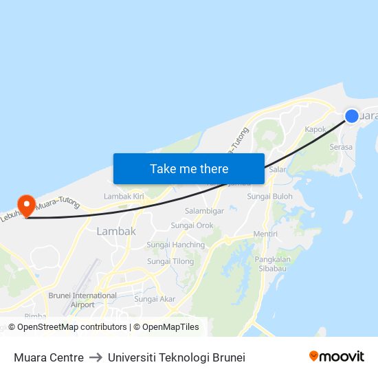 Muara Centre to Universiti Teknologi Brunei map