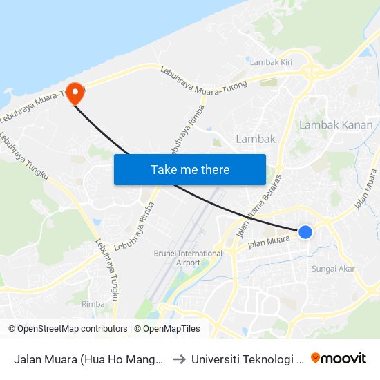 Jalan Muara (Hua Ho Manggis Mall) to Universiti Teknologi Brunei map