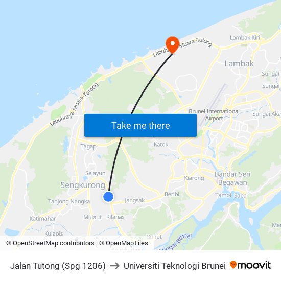 Jalan Tutong (Spg 1206) to Universiti Teknologi Brunei map