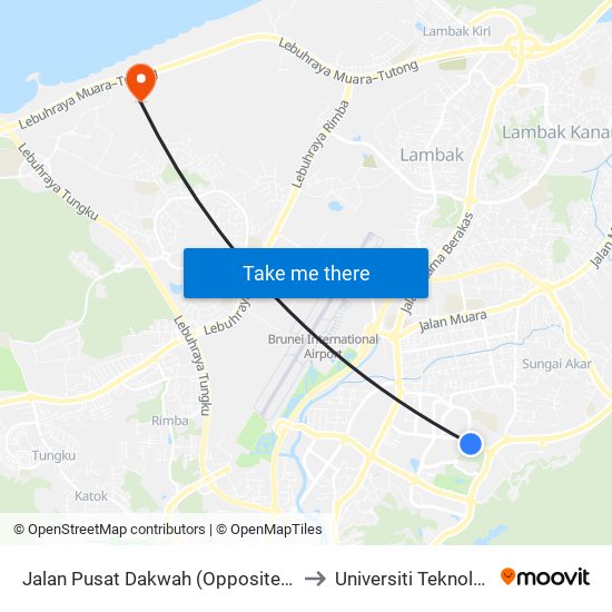 Jalan Pusat Dakwah (Opposite Pusat Dakwah) to Universiti Teknologi Brunei map