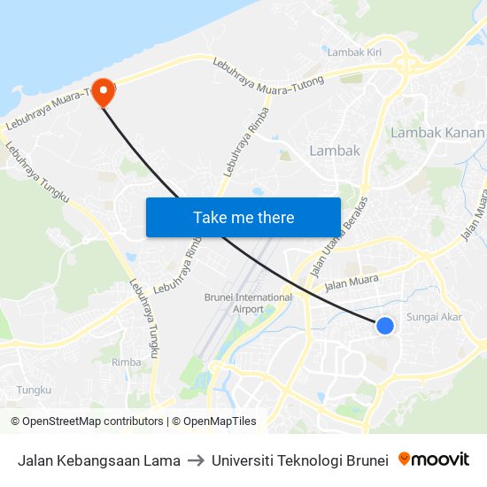 Jalan Kebangsaan Lama to Universiti Teknologi Brunei map