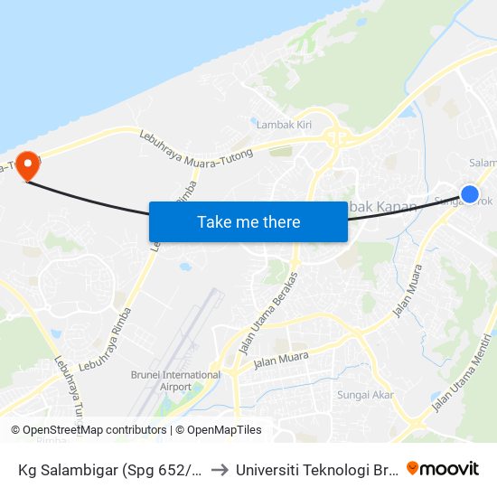 Kg Salambigar (Spg 652/658) to Universiti Teknologi Brunei map