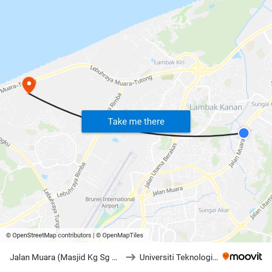 Jalan Muara (Masjid Kg Sg Hanching) to Universiti Teknologi Brunei map