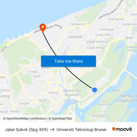 Jalan Subok (Spg 309) to Universiti Teknologi Brunei map