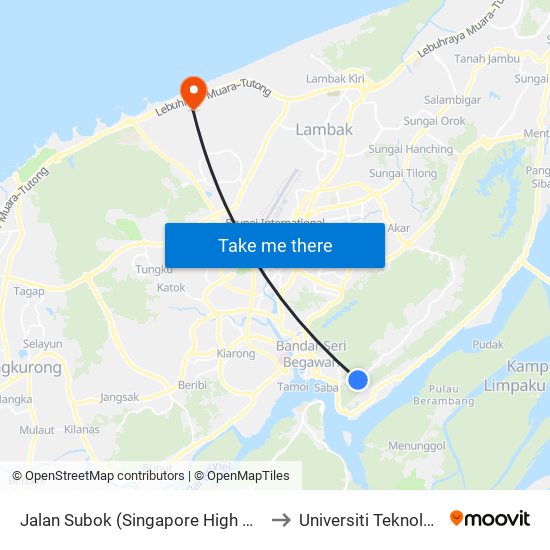 Jalan Subok (Singapore High Comm/Spg 74) to Universiti Teknologi Brunei map