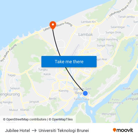 Jubilee Hotel to Universiti Teknologi Brunei map