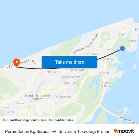 Perpindahan Kg Serasa to Universiti Teknologi Brunei map