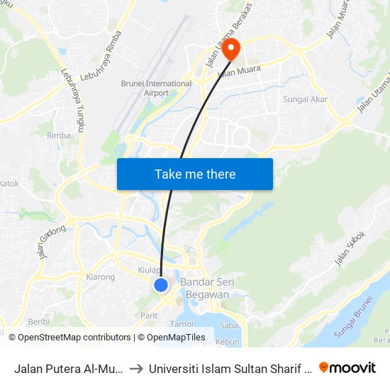 Jalan Putera Al-Muhtadee Billah to Universiti Islam Sultan Sharif Ali; Zon B Car Park map