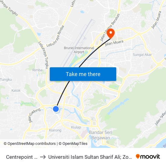 Centrepoint Hotel to Universiti Islam Sultan Sharif Ali; Zon B Car Park map