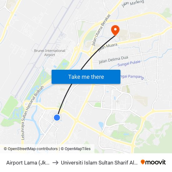 Airport Lama (Jkr Building) to Universiti Islam Sultan Sharif Ali; Zon B Car Park map