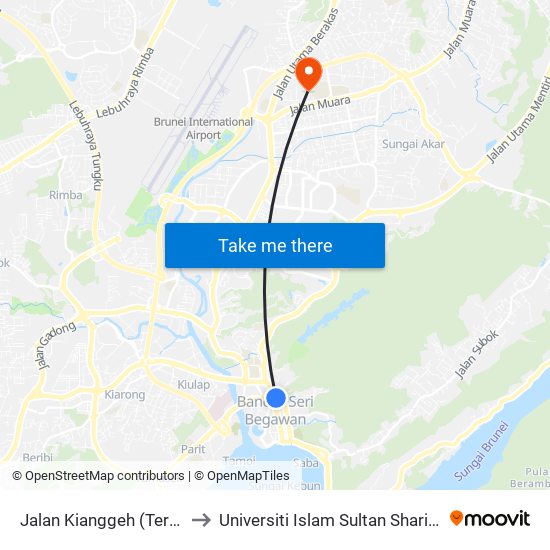 Jalan Kianggeh (Terrace/Radisson) to Universiti Islam Sultan Sharif Ali; Zon B Car Park map